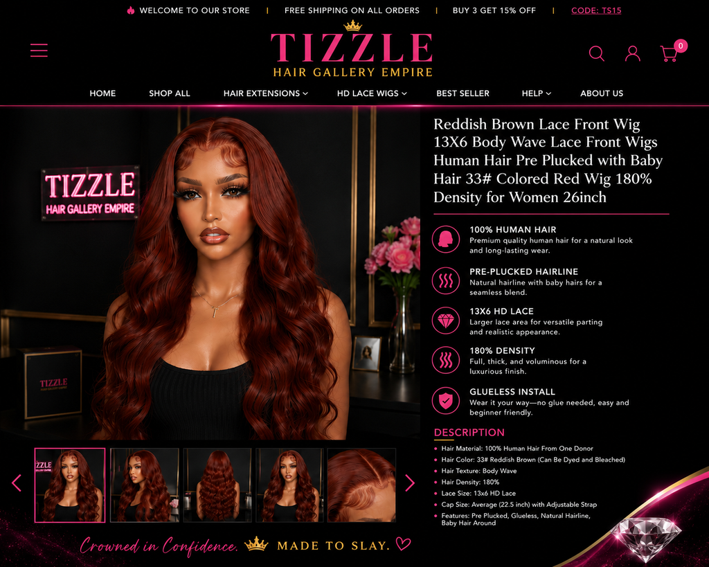 Reddish Brown Lace Front Wig 13X6 Body Wave Lace Front Wigs Human Hair Pre Plucked with Baby Hair 33# Colored Red Wig 180% Density for Women 26Inch