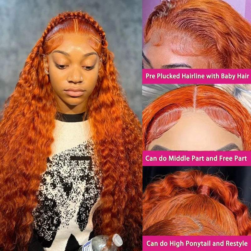 Water Wave Ginger #350 Brazilian Human Hair Lace Front Wig