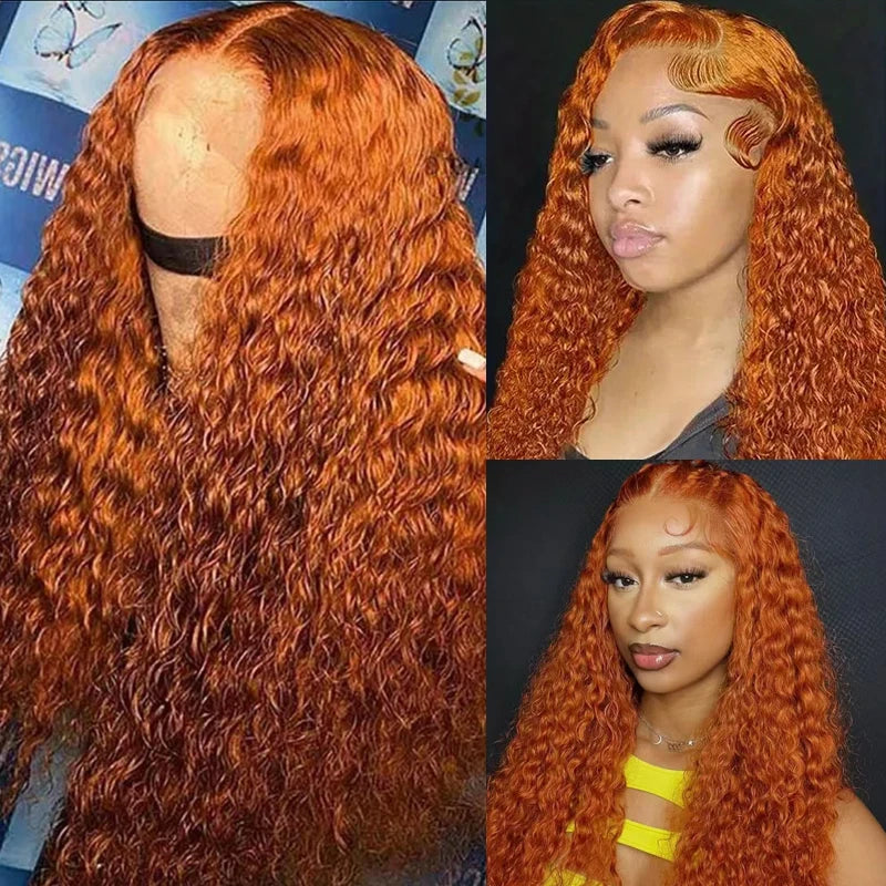 Water Wave Ginger #350 Brazilian Human Hair Lace Front Wig