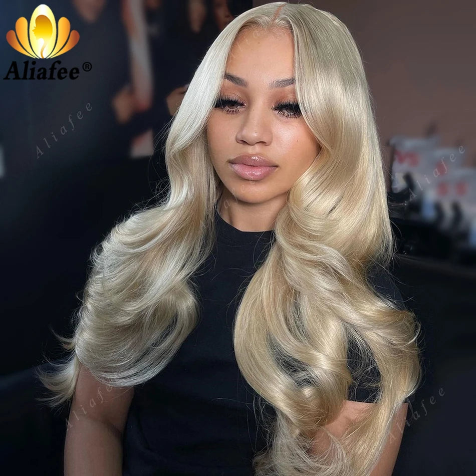 Gray Ash Blonde Highlight Transparent Lace Front Human Hair Wig