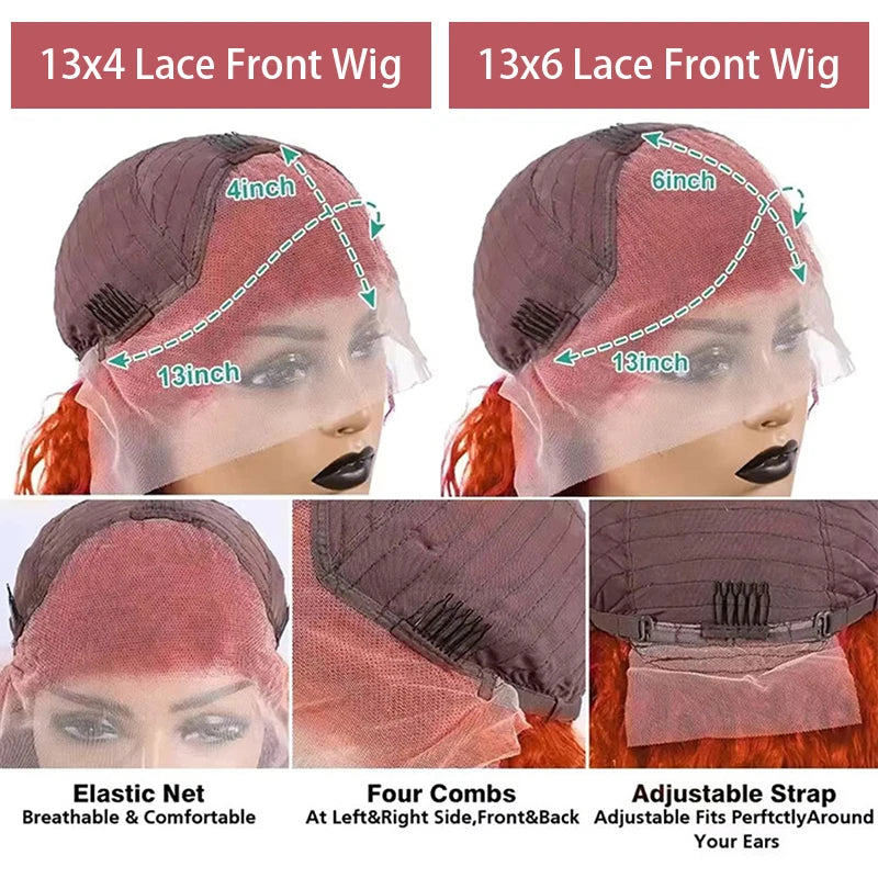 Water Wave Ginger #350 Brazilian Human Hair Lace Front Wig