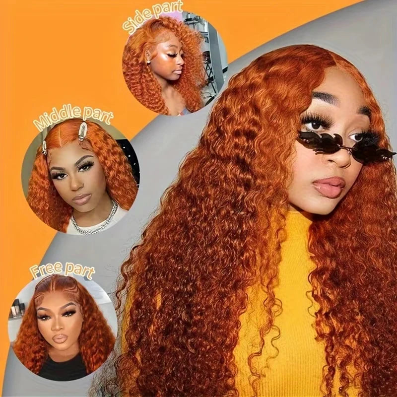Water Wave Ginger #350 Brazilian Human Hair Lace Front Wig