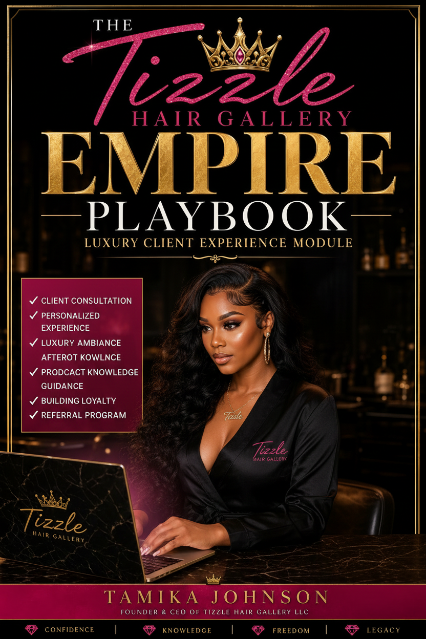 The Empire Playbook™ - Luxury Client Experience Module cover matching Tizzle Hair Gallery brand style